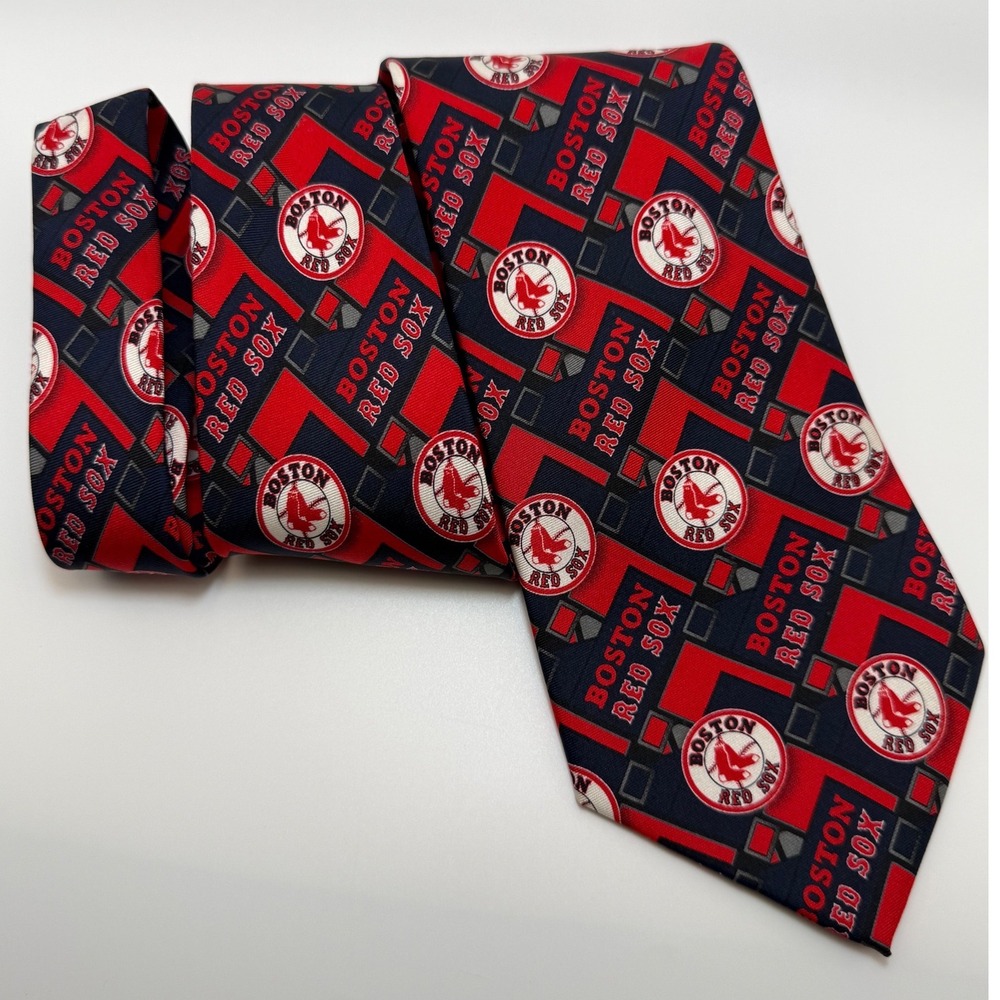MLB Boston Red Sox Silk Tie OS Navy Red Geometric Logo Gorpcore Fan Gear